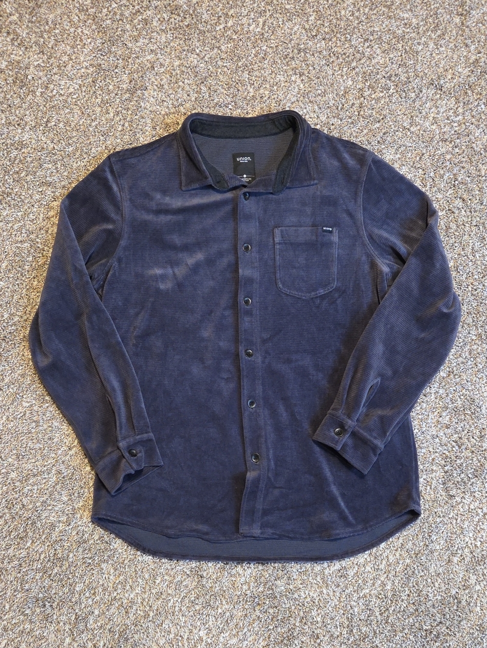 UNION Men's Navy Velour Ribbed Corduroy Button-Up Shirt Jacket